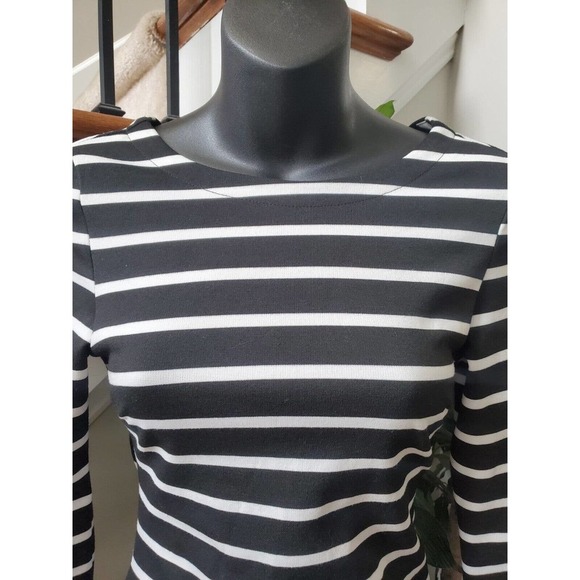 Women's Black White Striped Long Sleeve Back Out Knee Length Dress Size Small - Picture 2 of 9